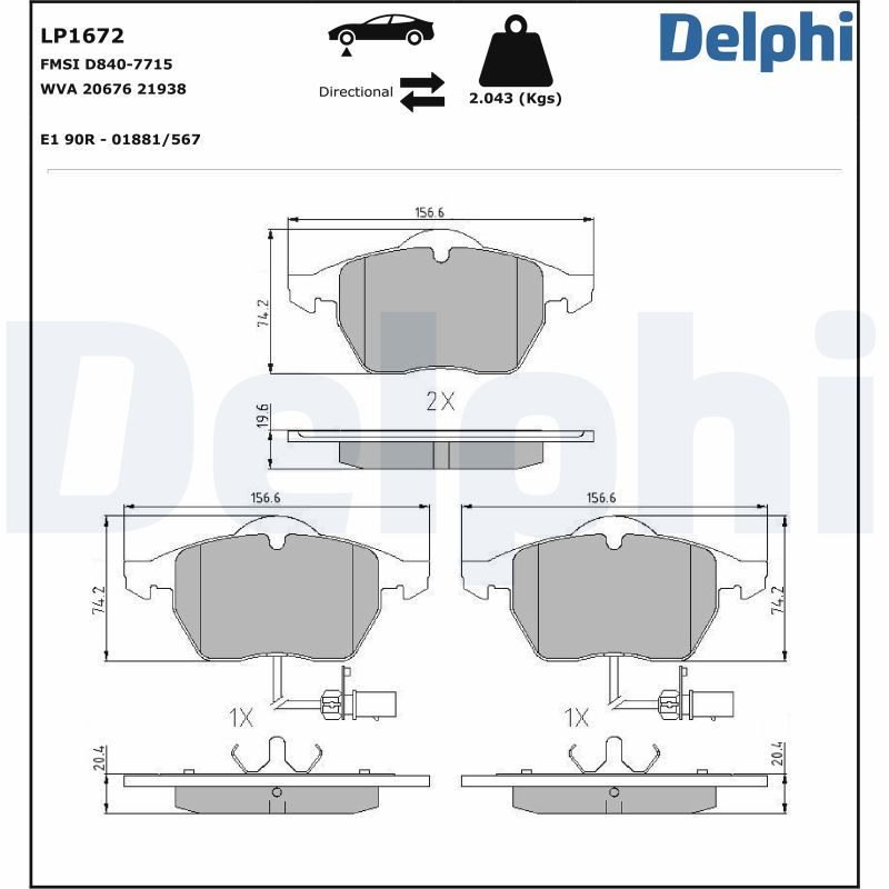 Тормозные колодки дисковые DELPHI LP1672