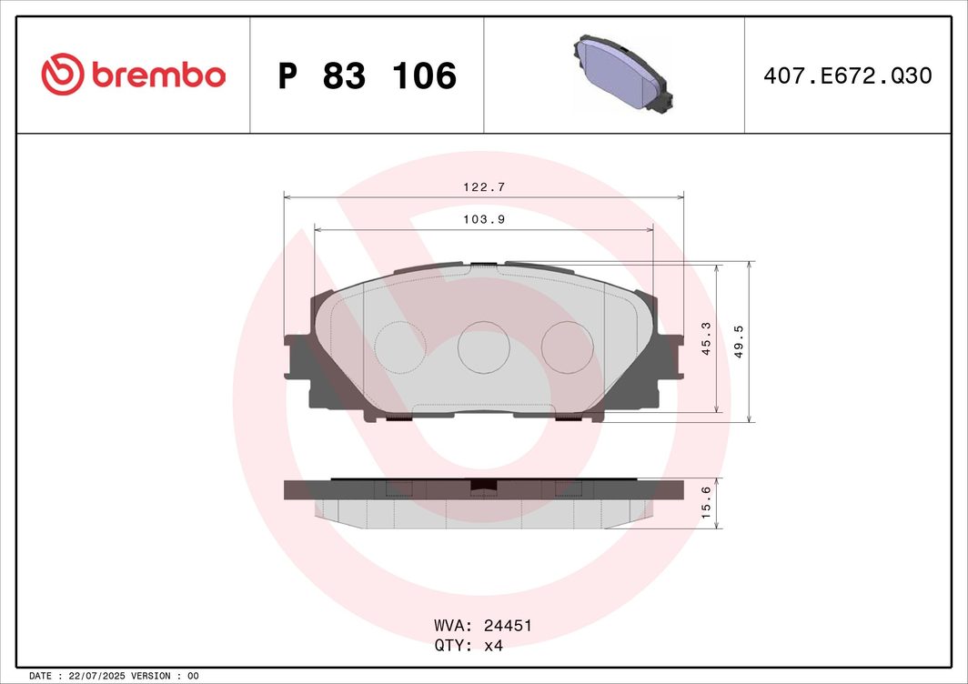 Гальмівні колодки дискові BREMBO P83106 - zapix