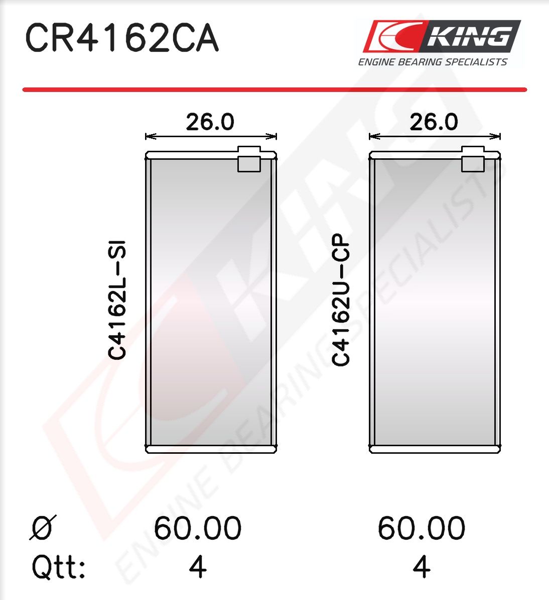 Вкладиші шатунні KING CR4162CA025 - zapix