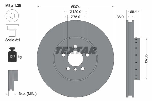 Гальмівний диск TEXTAR 92266025 - zapix