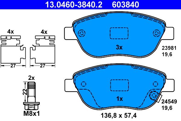 Гальмівні колодки дискові ATE 13046038402 - zapix