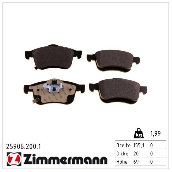 Гальмівні колодки дискові ZIMMERMANN 259062001 - zapix