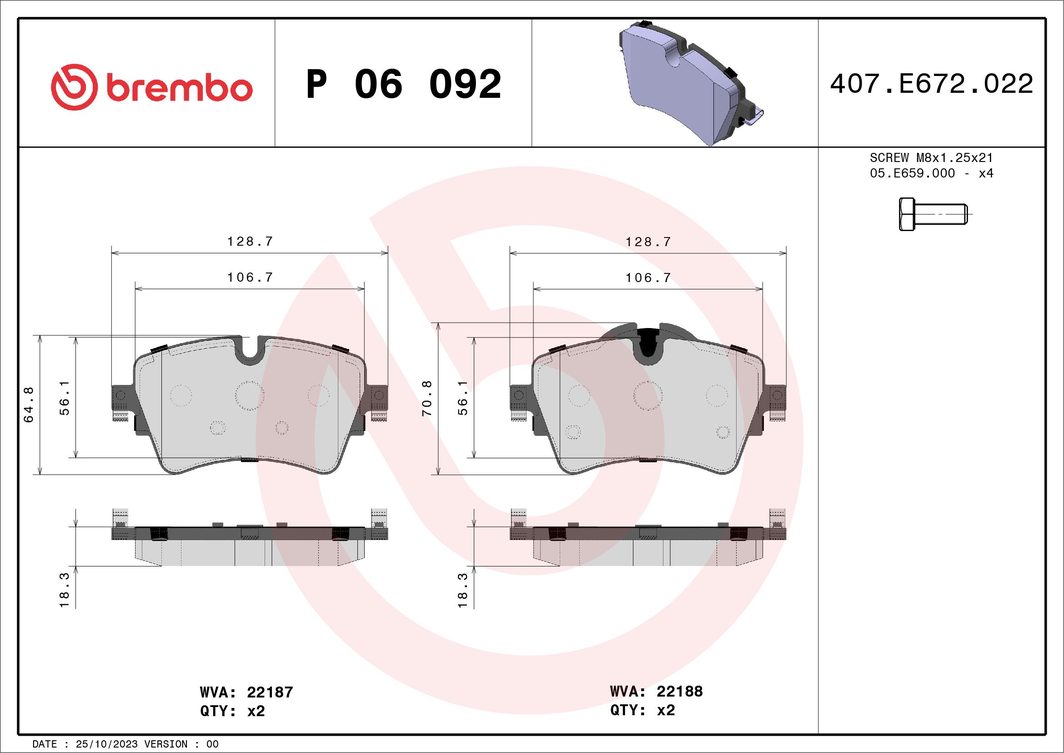 Гальмівні колодки дискові BREMBO P06092 - zapix