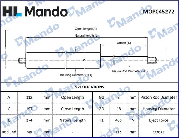 Газовий упор багажника MANDO MOP045272 - zapix