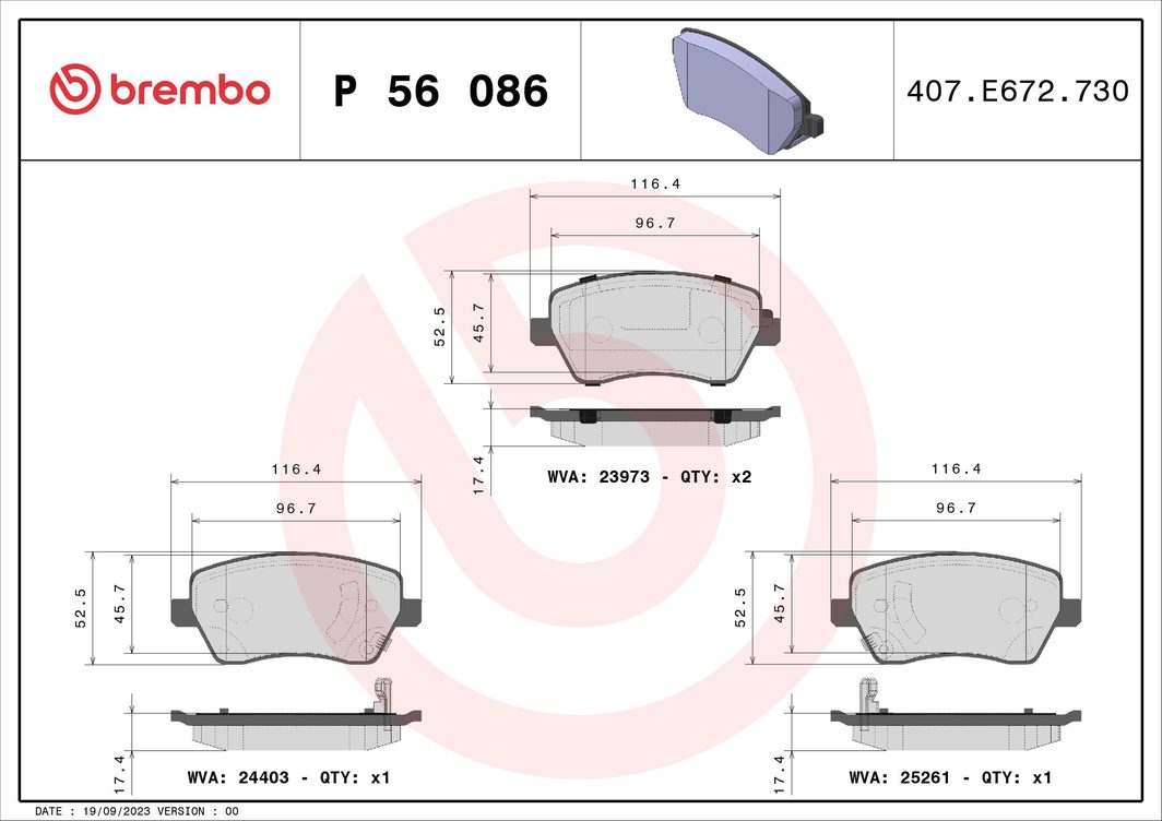 Гальмівні колодки дискові BREMBO P56086 - zapix
