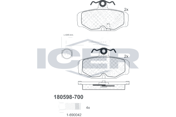 Гальмівні колодки дискові ICER 180598700 - zapix