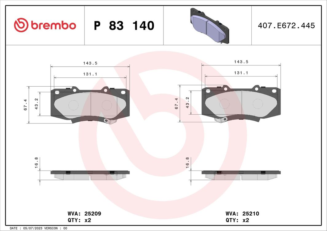 Гальмівні колодки дискові BREMBO P83140 - zapix