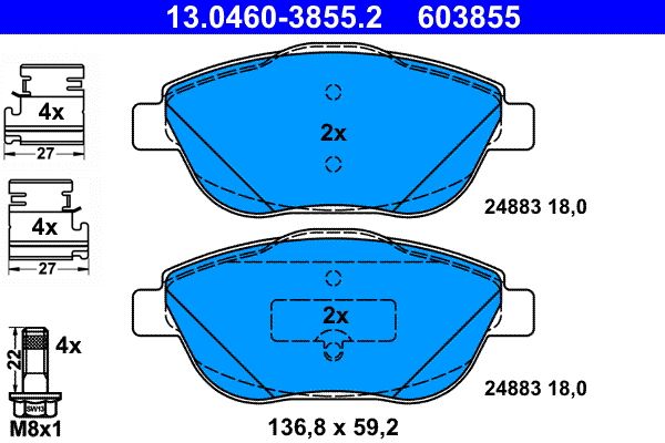 Гальмівні колодки дискові ATE 13046038552 - zapix