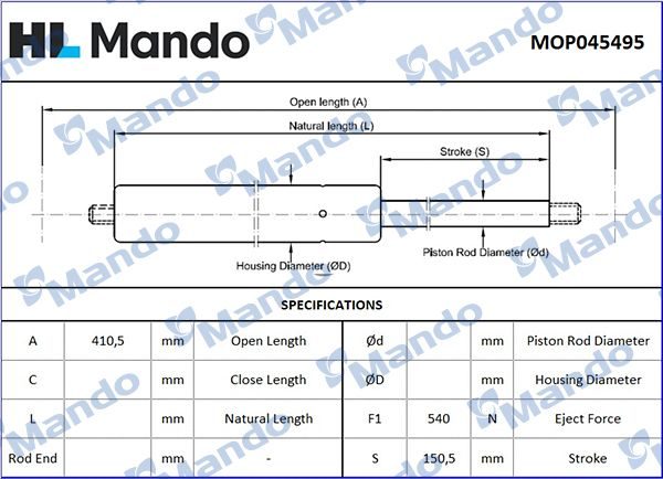 Газовий упор багажника MANDO MOP045495 - zapix