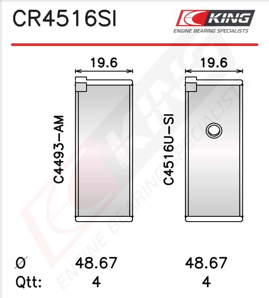 Вкладиші шатунні KING CR4516SI - zapix