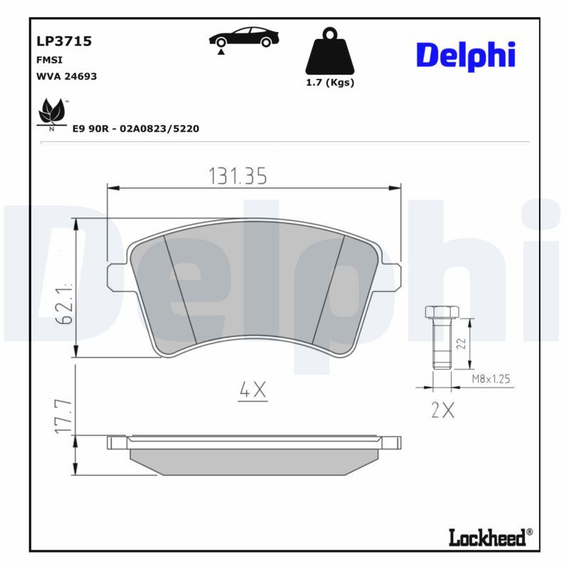 Тормозные колодки дисковые DELPHI LP3715