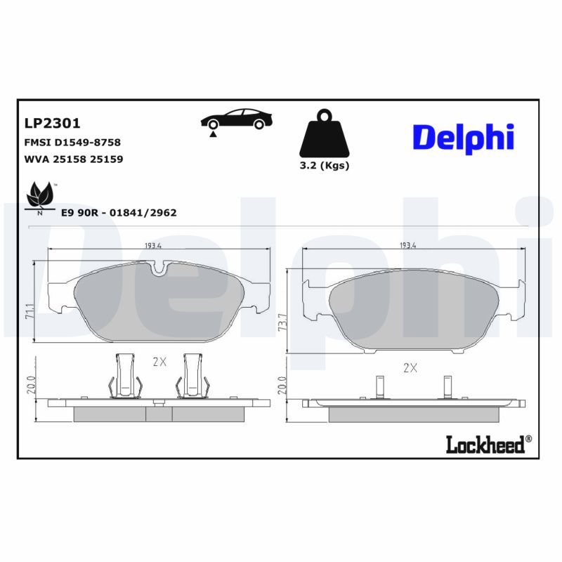 Тормозные колодки дисковые DELPHI LP2301