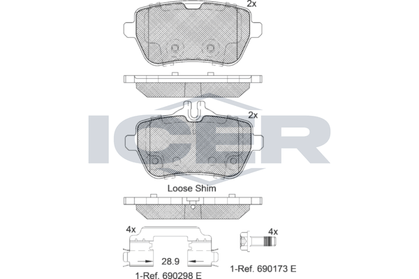 Гальмівні колодки дискові ICER 182076 - zapix