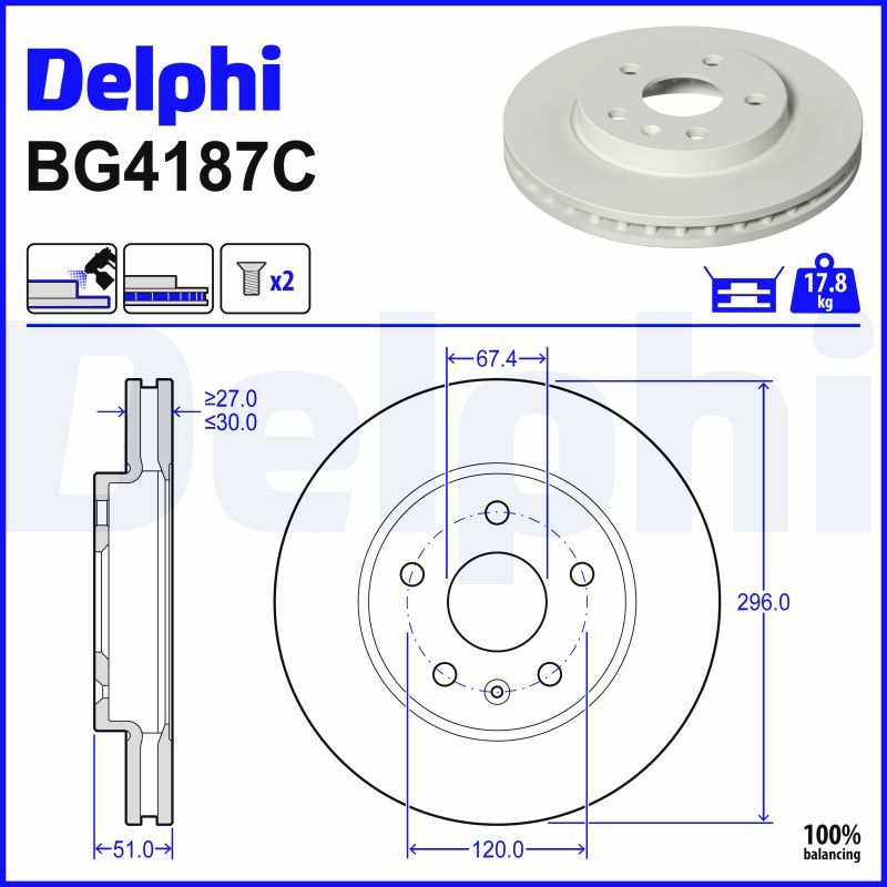 Гальмівний диск DELPHI BG4187C - zapix