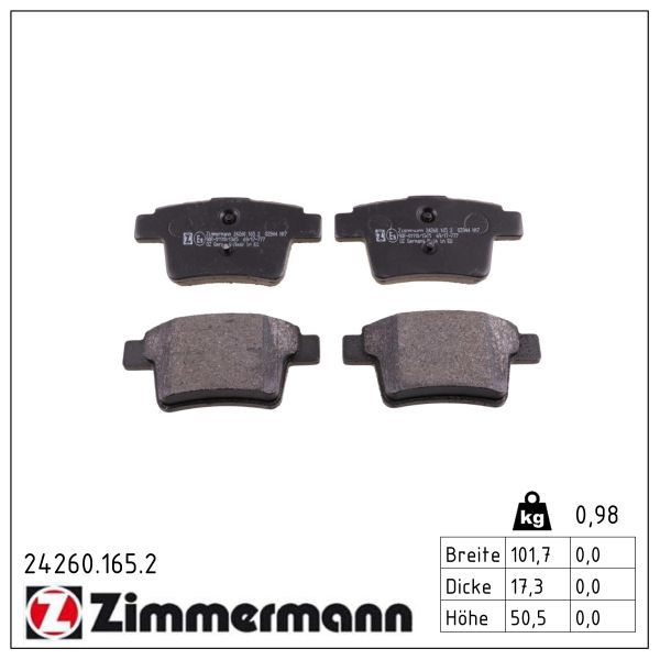 Гальмівні колодки дискові ZIMMERMANN 242601652 - zapix