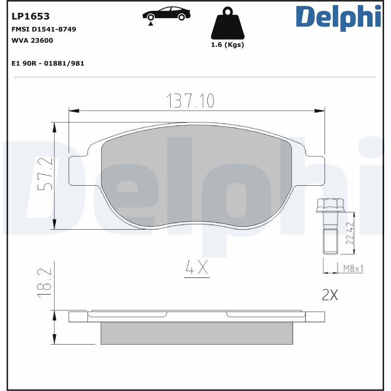 Гальмівні колодки дискові DELPHI LP1653