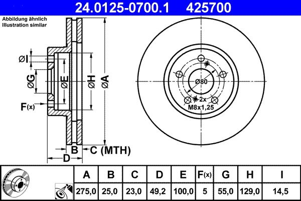 Гальмівний диск ATE 24012507001 - zapix