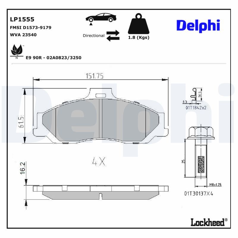 Тормозные колодки дисковые DELPHI LP1555