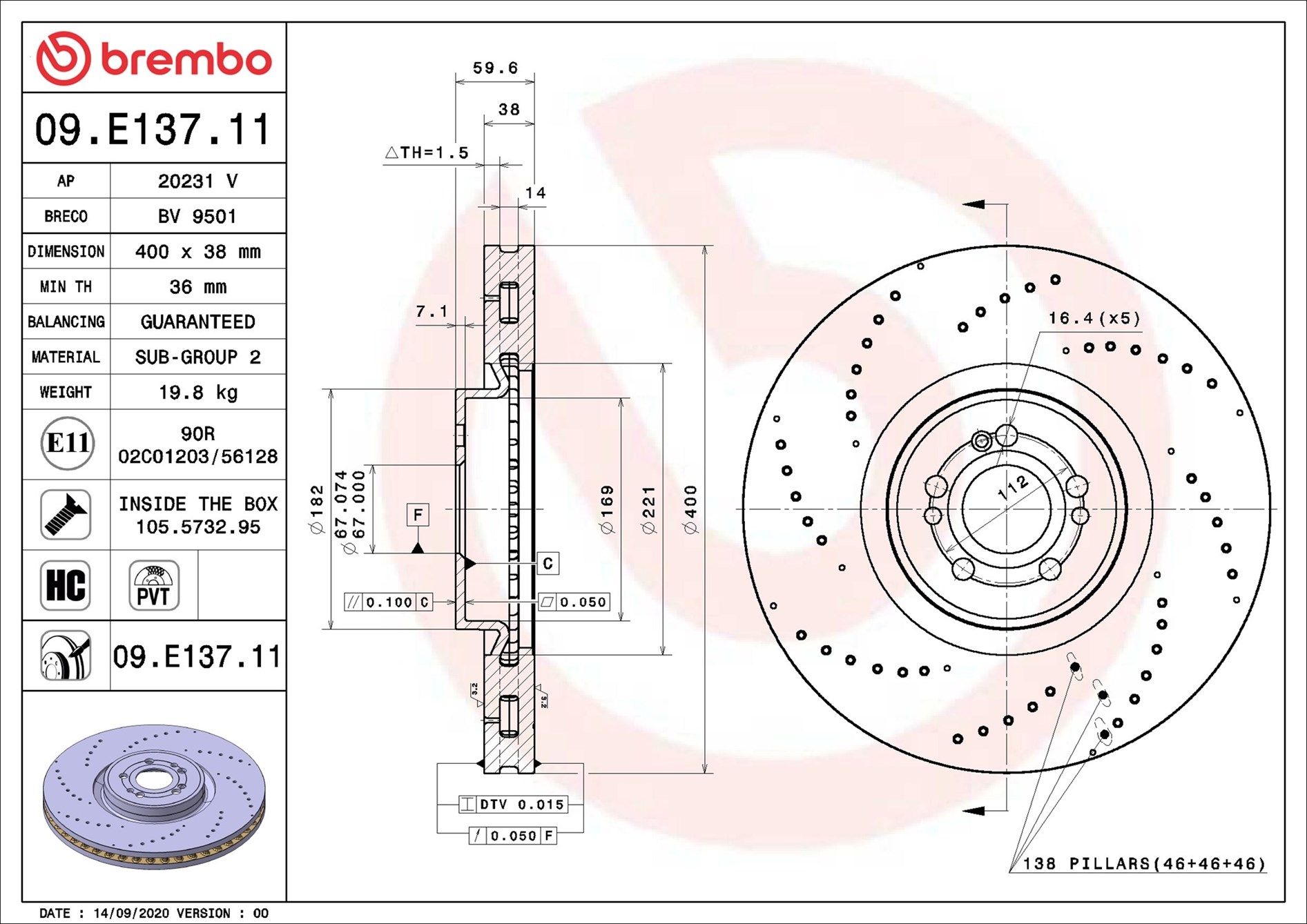 Гальмівний диск BREMBO 09E13711 - zapix