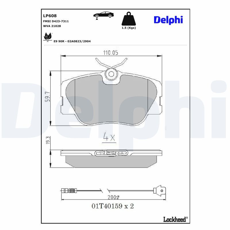 Тормозные колодки дисковые DELPHI LP608