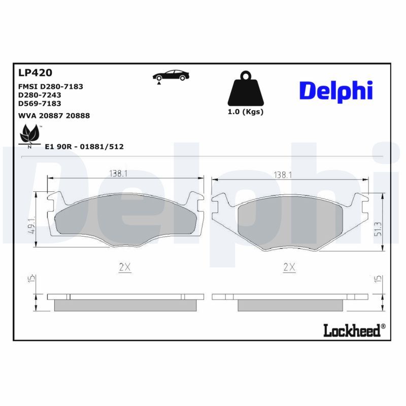 Тормозные колодки дисковые DELPHI LP420