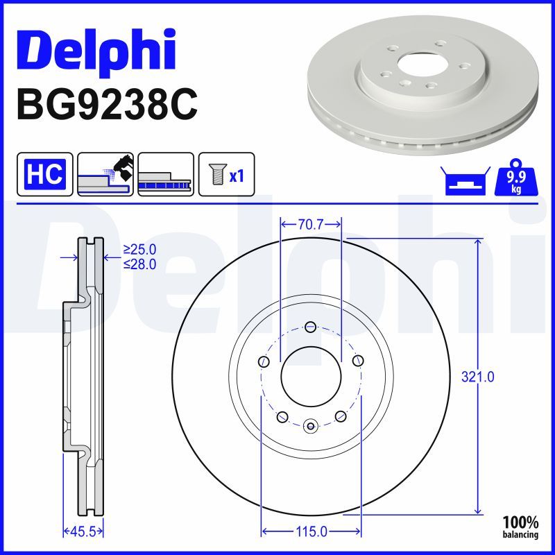 Гальмівний диск DELPHI BG9238C - zapix