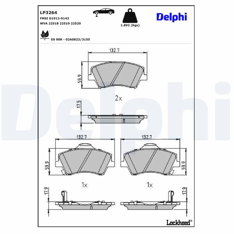 Гальмівні колодки дискові DELPHI LP3264